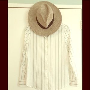 White Button up blouse with black Stripes